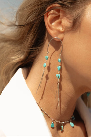 Temple Threads Turquoise Silver Fringe Earrings