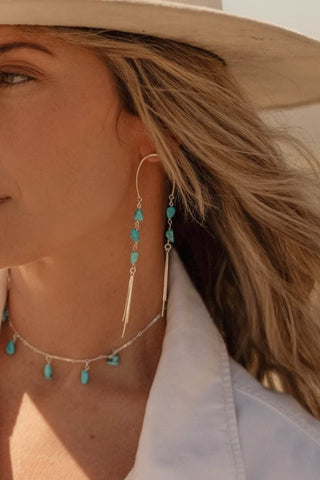 Temple Threads Turquoise Silver Fringe Earrings