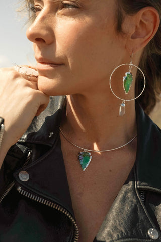 Sacred Growth Green Aura Quartz Silver Earrings