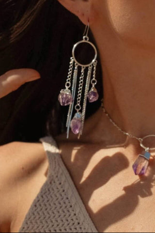 Goddess Frequency Amethyst Silver Chandelier Earrings