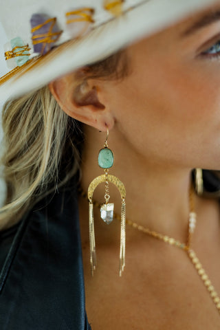 Love Reigns Chrysoprase & Quartz Gold Arch Earrings