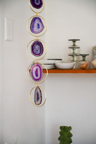 purple agate gemstone gold metal ring hanging