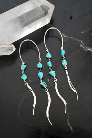Temple Threads Turquoise Silver Fringe Earrings
