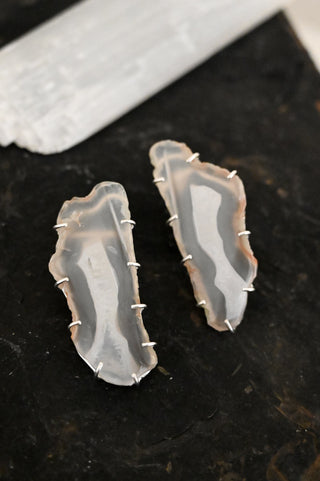 Angel Wings White Agate Silver Earrings