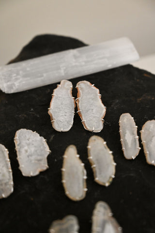 Angel Wings White Agate Silver Earrings