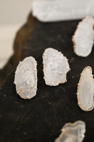 Angel Wings White Agate Silver Earrings