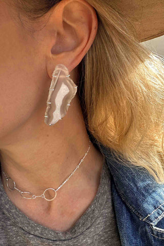Angel Wings White Agate Silver Earrings