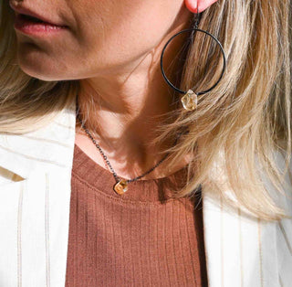 citrine gunmetal hoop necklace set