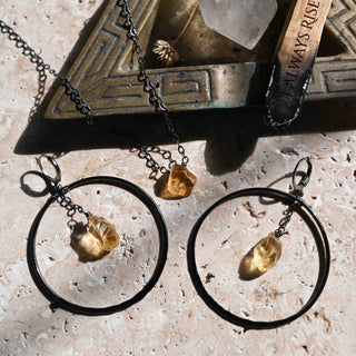 citrine gunmetal hoop necklace set