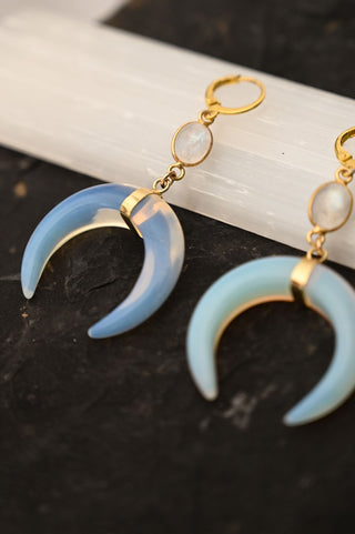 blue opalite white moonstone dangle earrings