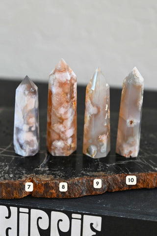 New Beginnings Black Flower Agate Tower