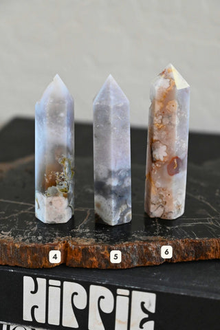 New Beginnings Black Flower Agate Tower