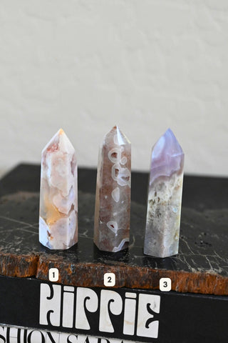 New Beginnings Black Flower Agate Tower