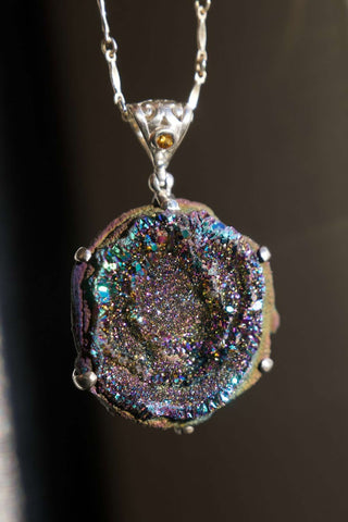 Dancing With My Shadows Titanium Aura Agate Necklace
