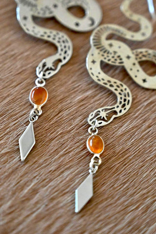 Sacred Skin Carnelian Silver Snake Earrings