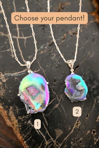 Dragon's Fire Druzy Agate Silver Necklace