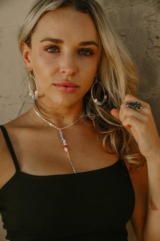 Rainbow Energy 7 Chakra Silver Lariat Necklace