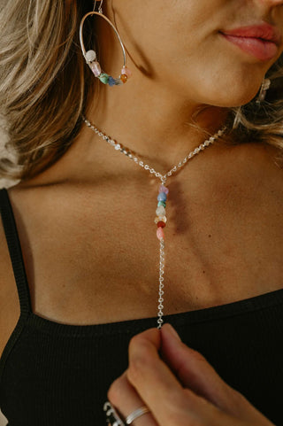 Rainbow Energy 7 Chakra Silver Lariat Necklace