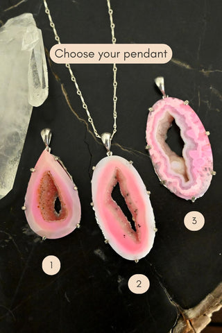 Wild Heart Pink Agate Druzy Necklace