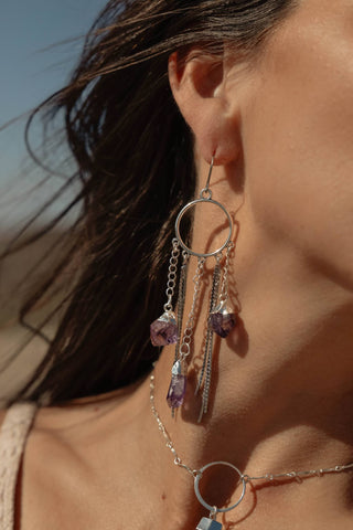 Goddess Frequency Amethyst Silver Chandelier Earrings