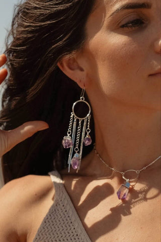 Goddess Frequency Amethyst Silver Chandelier Earrings