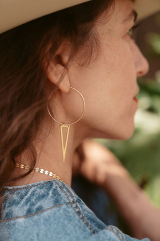 gold triangle gold hoop earrings