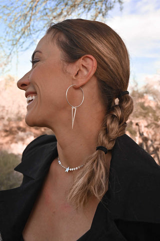 silver hoop silver triangle earrings