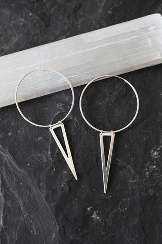 silver hoop silver triangle earrings