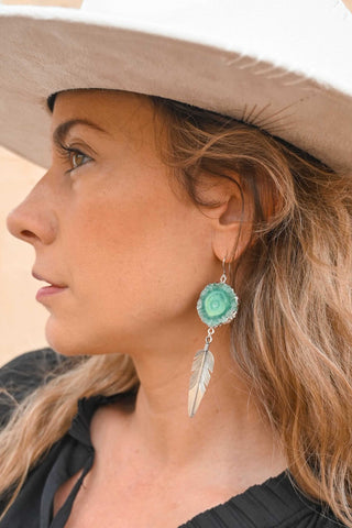 Evergreen Feather Solar Quartz Earrings
