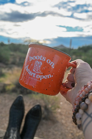 Boots On Heart Open Orange Camper Mug