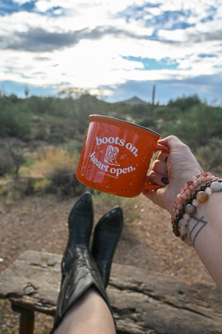 Boots On Heart Open Orange Camper Mug