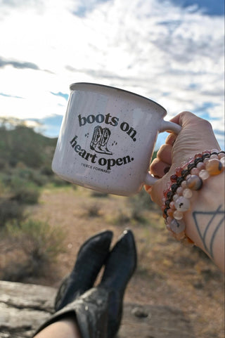 Boots On Heart Open White Camper Mug