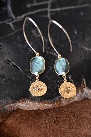 Your Energy Is Sacred Labradorite Evil Eye Gold Earrings
