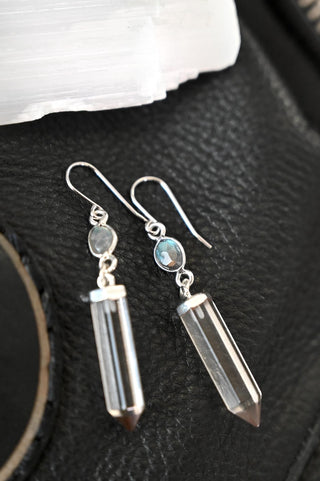 Transformation Wands Labradorite Smoky Quartz Silver Earrings