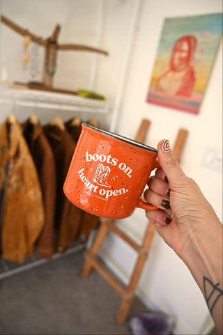 Boots On Heart Open Orange Camper Mug