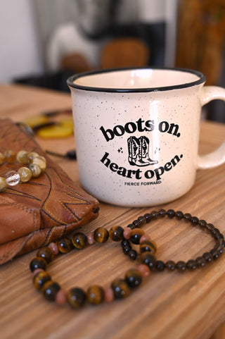 Boots On Heart Open White Camper Mug