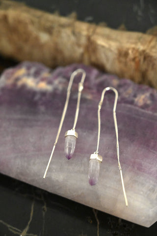 Trust Within Amethyst Silver Threader Earrings