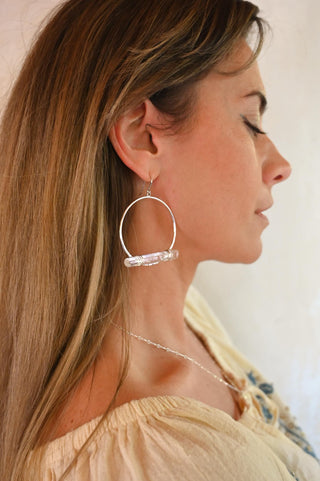 Full Circle Quartz Silver Hoop Earrings