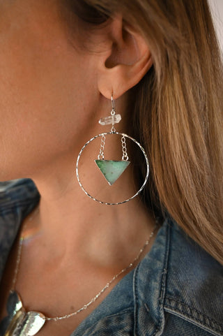 Circle of Growth Chrysoprase & Quartz Silver Hoops