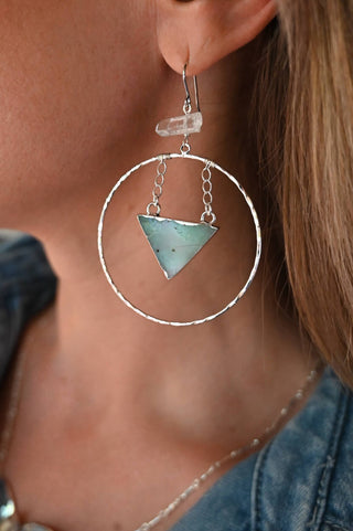 Circle of Growth Chrysoprase & Quartz Silver Hoops