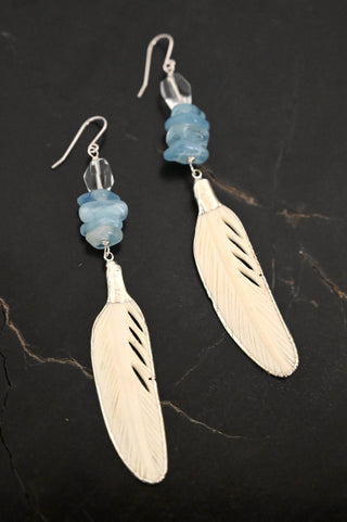 Free To Fly Feather Aquamarine Earrings