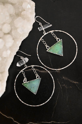 Circle of Growth Chrysoprase & Quartz Silver Hoops