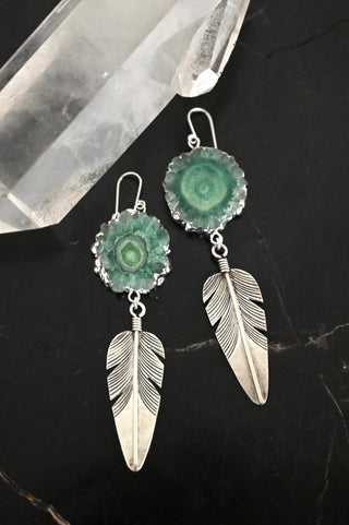 Evergreen Feather Solar Quartz Earrings