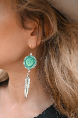 Evergreen Feather Solar Quartz Earrings