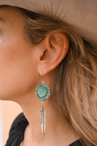 Evergreen Feather Solar Quartz Earrings