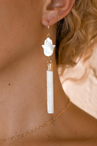 Spirit Shield Hamsa Selenite Earrings