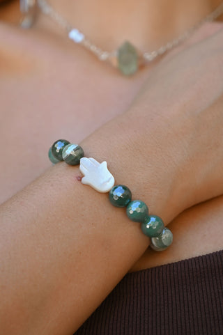 Guardian Glow Agate Hamsa Bracelet