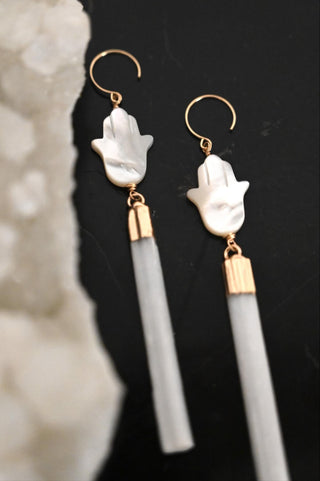 Spirit Shield Hamsa Selenite Earrings