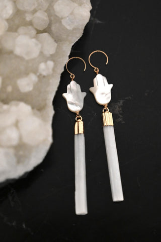Spirit Shield Hamsa Selenite Earrings