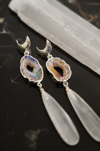 Guiding Light Agate And Selenite Earrings
